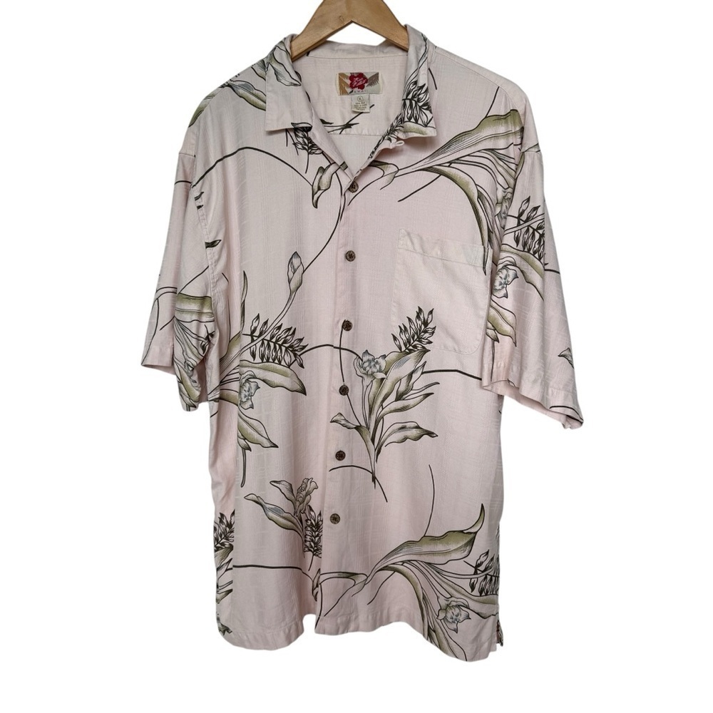 Hilo Hattie Men's XL Pink Floral Hawaiian Silk Shirt Short Sleeve 100% Silk